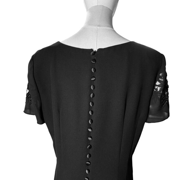 Donna Morgan Black Sheath Cocktail  Dress Size 14 | Embroidered Beaded Sleeves - Picture 2 of 9